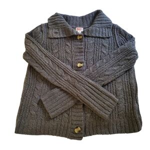 Cable Knit Longsleeve Button Up Gray Wool Blend Cardigan Sweater Fisherman